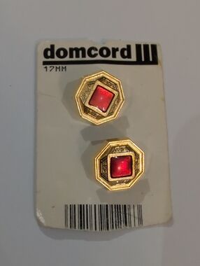 Domcord Vintage 1980s Gold-tone Octagon Buttons with Red Center